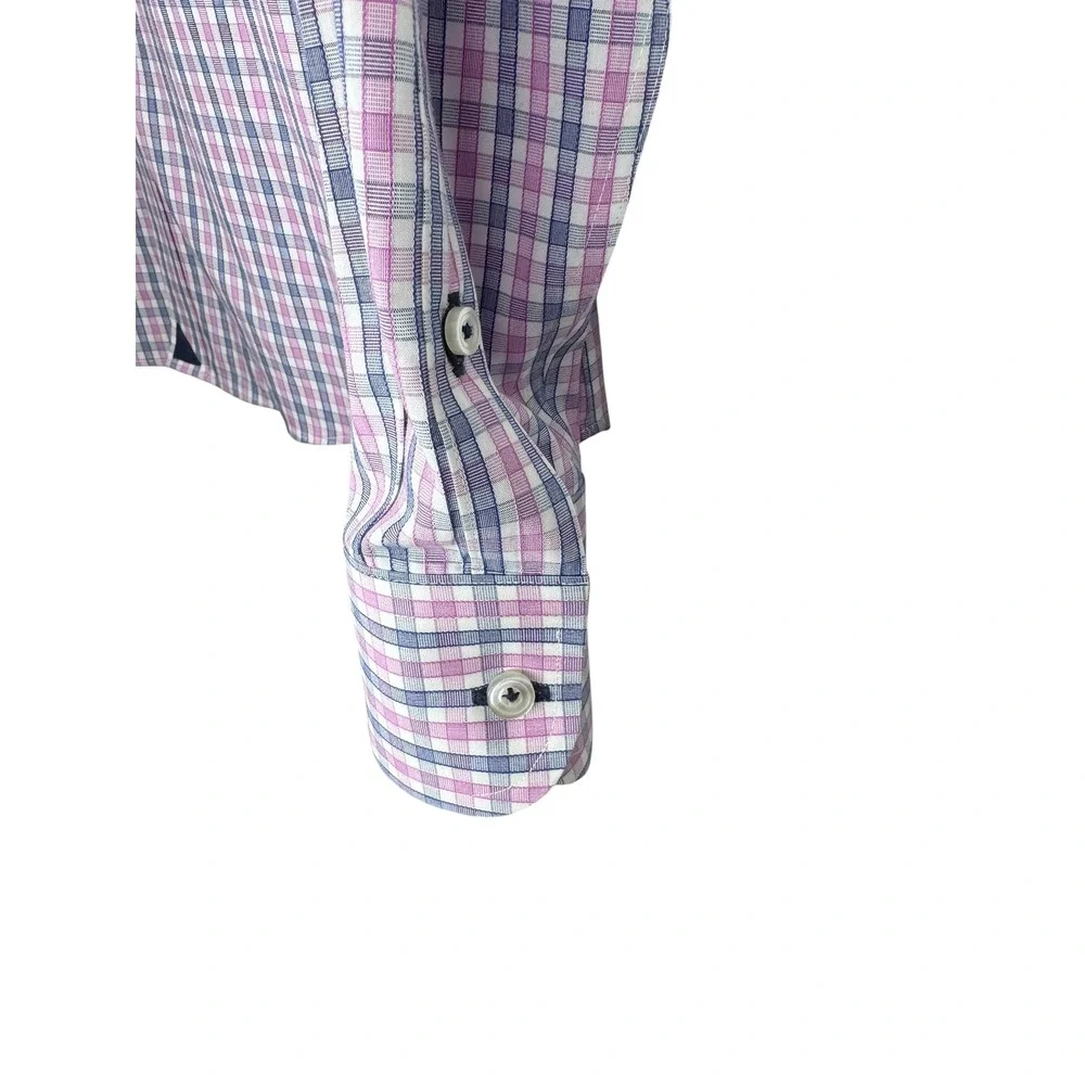 UNTUCKit Pio Cesare Slim Fit Wrinkle Free Plaid‎ Shirt Mens XL Pink Blue Cotton